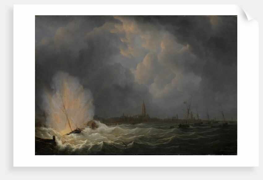 Explosion at Antwerp of Dutch Gunboat No. 2, Commanded by Jan van Speyk, 5 February 1831, Belgium by Martinus Schouman
