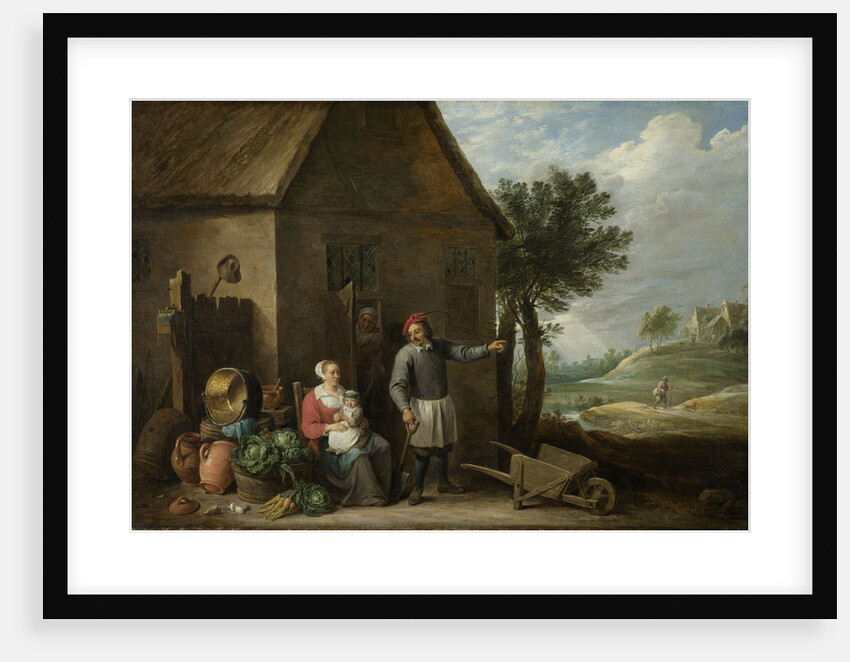 A peasant with his wife and child in front of the farmhouse by David Teniers