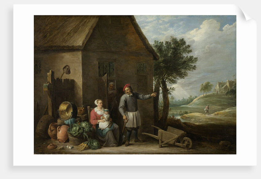 A peasant with his wife and child in front of the farmhouse by David Teniers