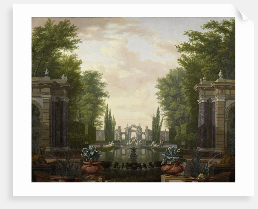 Water Terrace with Statues and Fountains in a Park by Isaac de Moucheron