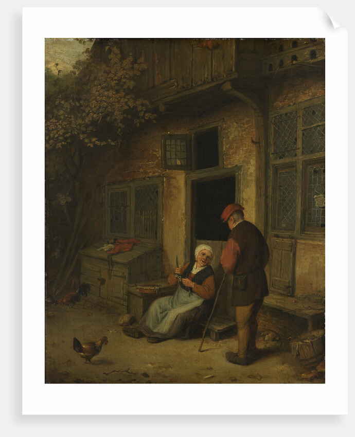 A woman gutting herring in front of her house by Adriaen van Ostade