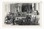 Preparation in St. Paul's Cathedral, for the Funeral of the Duke: Side Aisle, by Gaslight, 1852 by Anonymous