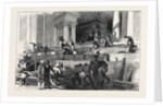 Preparation in St. Paul's Cathedral, for the Funeral of the Duke: Side Aisle, by Gaslight, 1852 by Anonymous