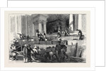 Preparation in St. Paul's Cathedral, for the Funeral of the Duke: Side Aisle, by Gaslight, 1852 by Anonymous