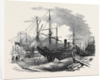 The Indus Steamship Partly Destroyed by Fire, in Messrs. Wigram's Dry Dock, Blackwall, 1852 by Anonymous