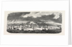 The French and British Fleets at Cherbourg, France: Sunrise in the Roadstead, Cherbourg: View of the Earthworks, the French Fleet Saluting, 1865 by Anonymous