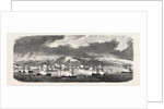 The French and British Fleets at Cherbourg, France: Sunrise in the Roadstead, Cherbourg: View of the Earthworks, the French Fleet Saluting, 1865 by Anonymous