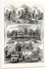 The Queen's Visit to Victoria Park: Views in the Park, London, 1873. Chinese Pagoda, Cascade, Rustic Seat, Boat House and Lake, Refreshment Saloon, Swings and Roundabouts by Anonymous