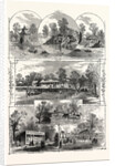 The Queen's Visit to Victoria Park: Views in the Park, London, 1873. Chinese Pagoda, Cascade, Rustic Seat, Boat House and Lake, Refreshment Saloon, Swings and Roundabouts by Anonymous