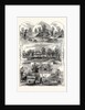 The Queen's Visit to Victoria Park: Views in the Park, London, 1873. Chinese Pagoda, Cascade, Rustic Seat, Boat House and Lake, Refreshment Saloon, Swings and Roundabouts by Anonymous