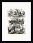 The Queen's Visit to Victoria Park: Views in the Park, London, 1873. Chinese Pagoda, Cascade, Rustic Seat, Boat House and Lake, Refreshment Saloon, Swings and Roundabouts by Anonymous
