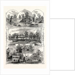 The Queen's Visit to Victoria Park: Views in the Park, London, 1873. Chinese Pagoda, Cascade, Rustic Seat, Boat House and Lake, Refreshment Saloon, Swings and Roundabouts by Anonymous