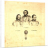Portraits of Three Balloonists Ippolito Caffi, Francesco Arban, and G. Seiffard, with a Small View of Them in an Ascending Balloon, Rome, 1847, Italy by Anonymous
