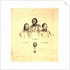 Portraits of Three Balloonists Ippolito Caffi, Francesco Arban, and G. Seiffard, with a Small View of Them in an Ascending Balloon, Rome, 1847, Italy by Anonymous
