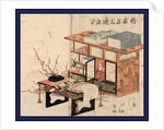 Shodana to Fuzukue to Ume, Plum Branches Beside Bookshelves and Desk by Anonymous