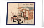 Shodana to Fuzukue to Ume, Plum Branches Beside Bookshelves and Desk by Anonymous