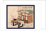 Shodana to Fuzukue to Ume, Plum Branches Beside Bookshelves and Desk by Anonymous