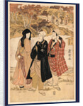 San Yakusha Kaian-Ji No Momijigari, Three Actors Gathering Maple Leaves at Kaian Temple by Anonymous