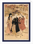 San Yakusha Kaian-Ji No Momijigari, Three Actors Gathering Maple Leaves at Kaian Temple by Anonymous