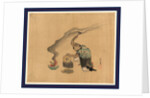 Man Engaged in Metalwork Appears to Be Melting Statues to Reuse the Metal with a Kitten Next to His Left Leg by Anonymous