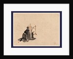 A Monk Wearing a Mask(?) with a Horn, Sitting on the Ground Beating a Drum (Tsuri-Daiko) by Anonymous