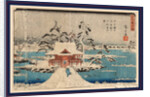 Inokashira no ike benzaiten no yashiro, Snow scene of Benzaiten Shrine in Inokashira pond by Ando Hiroshige