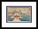 Inokashira no ike benzaiten no yashiro, Snow scene of Benzaiten Shrine in Inokashira pond by Ando Hiroshige