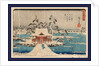 Inokashira no ike benzaiten no yashiro, Snow scene of Benzaiten Shrine in Inokashira pond by Ando Hiroshige