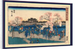 Sightseers Walking Along Pathway Viewing Cherry Blossoms on the Bank of the Sumida River by Anonymous