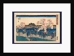 Sightseers Walking Along Pathway Viewing Cherry Blossoms on the Bank of the Sumida River by Anonymous