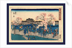 Sightseers Walking Along Pathway Viewing Cherry Blossoms on the Bank of the Sumida River by Anonymous