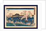 Sightseers Walking Along Pathway Viewing Cherry Blossoms on the Bank of the Sumida River by Anonymous