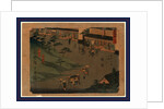 Travelers, Including a Group with a Palanquin, in the Commercial District of the Narumi Station on the Tokaido Road by Anonymous
