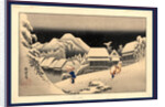 Travelers Walking in the Snow at Night at the Kanbara Station on the Tokaido Road by Anonymous