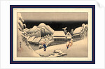 Travelers Walking in the Snow at Night at the Kanbara Station on the Tokaido Road by Anonymous