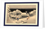 Travelers Walking in the Snow at Night at the Kanbara Station on the Tokaido Road by Anonymous