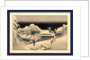Travelers Walking in the Snow at Night at the Kanbara Station on the Tokaido Road by Anonymous