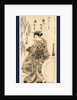 Young Woman, Wearing High Geta and a Kimono with Hat Designs, Rolling a Large Snowball. by Anonymous