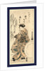 Young Woman, Wearing High Geta and a Kimono with Hat Designs, Rolling a Large Snowball. by Anonymous