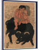 Kintaro, a Young Boy with Legendary Strength, Transformed As Sanro, Playing a Flute While Sitting on the Back of a Bull by Anonymous