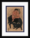Kintaro, a Young Boy with Legendary Strength, Transformed As Sanro, Playing a Flute While Sitting on the Back of a Bull by Anonymous
