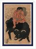 Kintaro, a Young Boy with Legendary Strength, Transformed As Sanro, Playing a Flute While Sitting on the Back of a Bull by Anonymous
