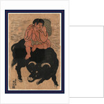 Kintaro, a Young Boy with Legendary Strength, Transformed As Sanro, Playing a Flute While Sitting on the Back of a Bull by Anonymous