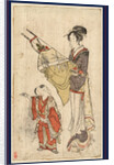 Woman Holding Bow and Arrows Draped in a Cloth, Standing Before a Young Boy. by Anonymous