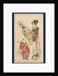 Woman Holding Bow and Arrows Draped in a Cloth, Standing Before a Young Boy. by Anonymous
