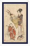Woman Holding Bow and Arrows Draped in a Cloth, Standing Before a Young Boy. by Anonymous