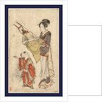 Woman Holding Bow and Arrows Draped in a Cloth, Standing Before a Young Boy. by Anonymous