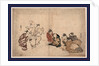Four Women and a Child Watching Two Men Dancing with a Fan and a Drum by Anonymous