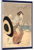 Woman Opening Up a Parasol While Walking in the Snow at Night Near the Motonoyanagi Bridge by Anonymous