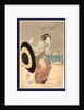 Woman Opening Up a Parasol While Walking in the Snow at Night Near the Motonoyanagi Bridge by Anonymous